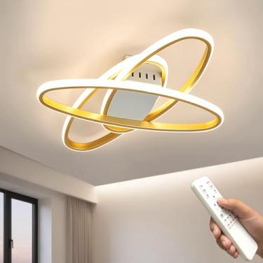 Imagem de Luminária de teto LED, iluminação de teto moderna e regulável, luminária de teto elíptica de 3 anéis para sala de estar, sala de jantar, quarto, cozinha, escritório, corredor (dourada, 50x37