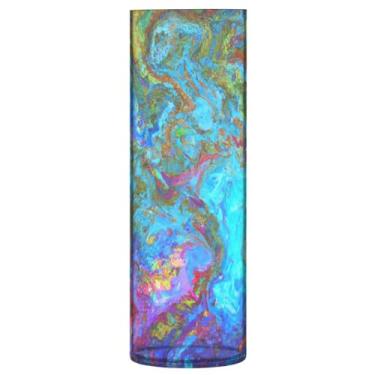 Imagem de JUZIHAI Vaso de mármore aquarela para flores 9,9 cm x 30 cm Cilindro de plástico moderno vaso de flores para centro de mesa de casamento decoração de casa