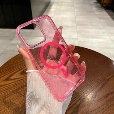Imagem de HJZSZX Capa magnética de acrílico transparente e rígida com carregamento sem fio para iPhone 16 Pro Max (para iPhone 16 Pro Max/rosa)