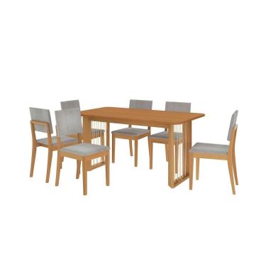 Imagem de Conjunto Sala De Jantar Dora Em Madeira Maciça 6 Cadeiras Boucle Cinza