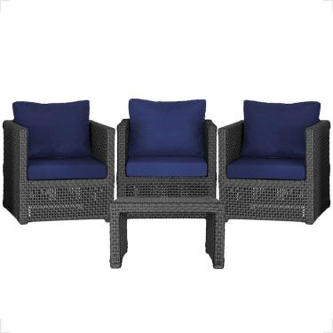 Imagem de Mesa E 3 Poltronas Madri Corda Náutica Estofado 10 Trama Preto