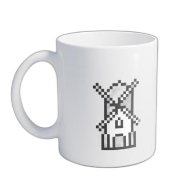 Imagem de Caneca Xícara de Café Porcelana 300ml Com Desenho Monochromatic Pixel Art Moinho de Vento