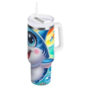 Imagem de Copo grande à prova de vazamento, copo isolado de aço inoxidável com alça e tampa de canudo