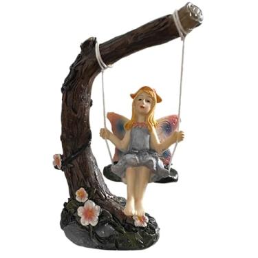 Imagem de Mokoboho Estátua de balanço de fada, 14 cm, estatueta decorativa de jardim com galho de árvore e flores