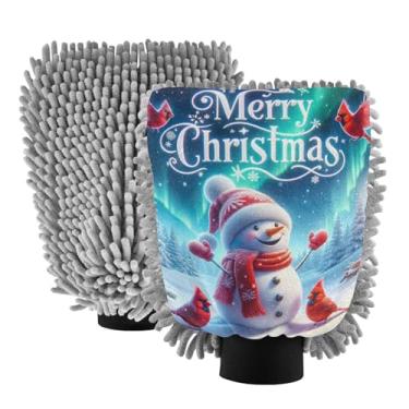 Imagem de ODAWA Snowman Christmas Blue 2PK Luvas de lavagem de carro para canhão de espuma, tamanho médio 18 x 26 cm