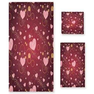 Imagem de Wassud Conjunto de 3 toalhas de banho de corações românticos para namorados, toalhas super macias e absorventes para banheiro, toalhas de banho de secagem rápida, toalha de banho para academia, spa