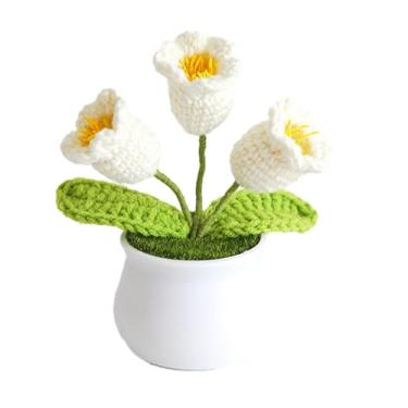 Imagem de Sanpyl Flor Em Vaso de Malha Premium, Decoração de Casa de Orquídea de Sino de crochê Realista, Ideal para a Vida Moderna Ocupada (Lã/plástico)