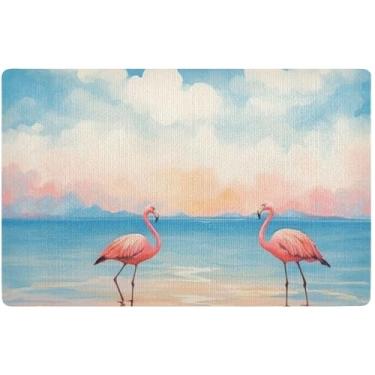 Imagem de Tapete de porta bonito em aquarela de flamingos personalizado à prova d'água, decoração de porta da frente tapete de banho antiderrapante 81 x 50 cm