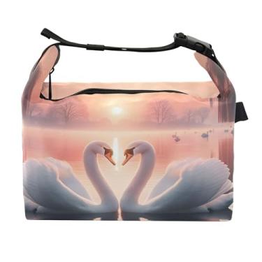 Imagem de TSENQUE Lancheira personalizada de casal cisne para adultos e mulheres, lancheira isolada, reutilizável, personalizada, lancheira para trabalho