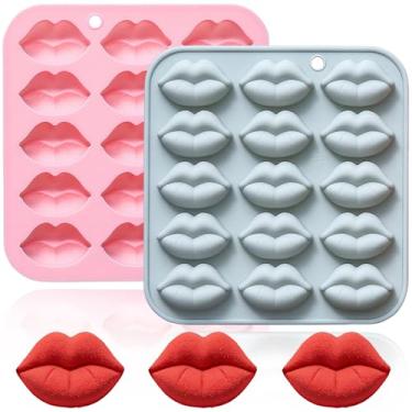 Imagem de 2 peças de moldes de chocolate para lábios 15 cavidades 3D sexy lábios vermelhos beijos moldes de silicone doces bomba de banho loção molde de barra molde de cubo de gelo cupcake bolo assadeira dia