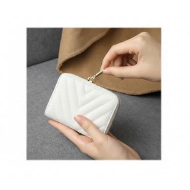 Imagem de Carteira feminina de couro genuíno com dobra dupla/tripla - Suporte minimalista para cartão de crédito com bloqueio de RFID e bolso para moedas, Branco, Casual