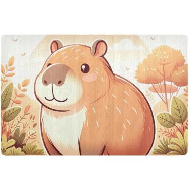 Imagem de TSENQUE Capacho de capivara fofo personalizado com desenho de outono fofo decoração de varanda frontal, tapete de banho absorvente de água antiderrapante, 81 cm x 50 cm