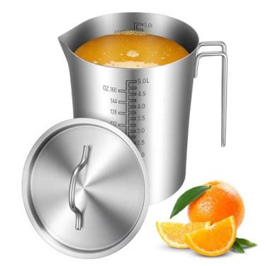 Imagem de Yiyiring Passo de medição de aço inoxidável 5L, copo de medição de aço inoxidável com alça, bico e tampa, design de marcações de medição dupla face de grande capacidade para assar, cozinhar