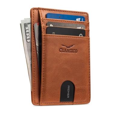 Imagem de Claasico Carteira masculina pequena com bolso frontal, bloqueio RFID, couro legítimo, porta-cartão de crédito, Sobremesa Califórnia, Small, Minimalista