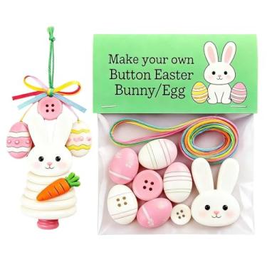 Imagem de Kit de Fabricação de Enfeites de Botão,Pingente de Coelhinho e Ovo de Páscoa - Conjunto Artesanato Familiar Com Ornamentos Botões | Para Crianças Adultos Sala Quarto Porta Janela Parede Aula Aniversár