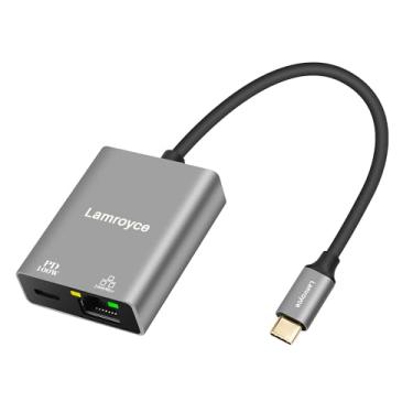 Imagem de Adaptador USB-C para Ethernet Gigabit com entrega de energia de 100 W, adaptador dongle de rede LAN Ethernet USB 3.1 tipo-C para RJ45 1000Mbps, carregamento e navegação 2 em 1 para PC, laptop, tablet