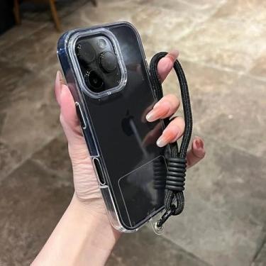 Imagem de Capa de celular com alça de pulso para iPhone 16E 14 15 16 Plus 11 12 13 16 Pro Max, capa magnética transparente à prova de choque, preta, para iPhone 13 Pro