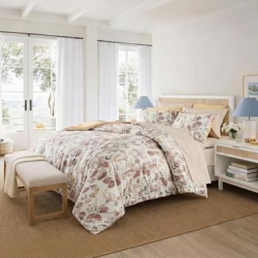Imagem de Regency Heights Conjunto de edredom leve Seersucker botânico, tamanho casal, design reversível, cama em uma bolsa, conjunto de cama de microfibra premium, marrom