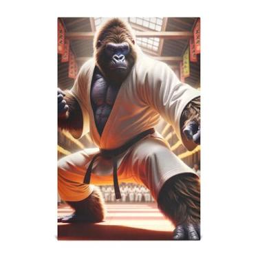 Imagem de Joisal Gorilla Karate Toalhas de prato engraçadas para decoração de cozinha toalha de mão de chá fofo lavar pratos absorventes secagem rápida 45 x 71 cm, pacote com 6