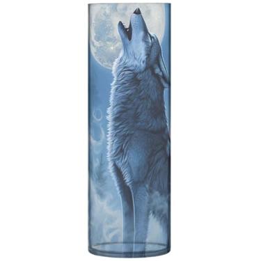 Imagem de Animal Art Lobo Lua Cilindro Vasos de Flores para Buquê Vaso de Flores Alto Plástico Impressão Personalizada Decoração de Casa do Quarto, 30 cm x 9,9 cm