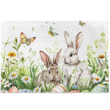 Imagem de Quebra-cabeça floral de coelho da Páscoa personalizado para adultos, 500 peças, para amantes, elefantes brancos, presentes para família, quebra-cabeça divertido, cenário de arte animal, 52 cm x 37,8