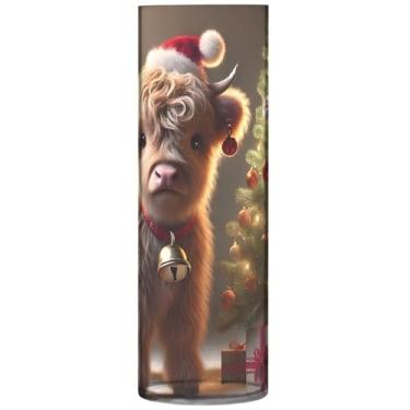 Imagem de Vaca Highland de Natal, vasos de flores cilíndricos fofos para centros de mesa, vaso de flores alto personalizado, decorações de outono de plástico para casa, 30 cm x 9,9 cm