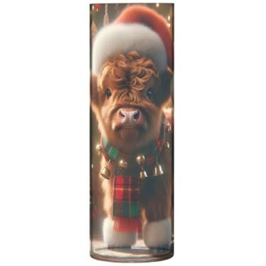 Imagem de Vaso de flores cilíndrico para mesa, Natal, vaca highland, plástico, vaso grande, fofo, floral, decoração de casa, estética, 30 x 9,9 cm