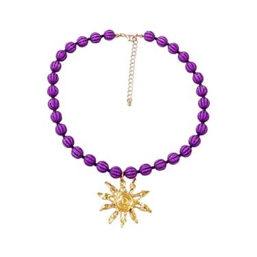 Imagem de ANGLEQUEEN Colares femininos com contas de sol dourado com pingente de sol grosso boêmio com contas de sol, colar de praia, joias de Halloween, acessórios de fantasia, Zinco, Sem Pedra Preciosa