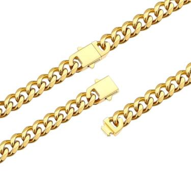 Imagem de FaithHeart Corrente de elos cubanos de aço inoxidável preto/prata/dourado para homens, duráveis e hipoalergênicas Miami Curb Hip Hop, 6/9/12 mm de largura, 45,7 a 76,2 cm de comprimento, caixa de