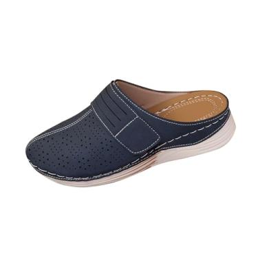 Imagem de Chinelo feminino casual primavera verão respirável oco bico de pelúcia sem cadarço sola grossa salto cunha, projetado para uso confortável, Azul royal, 36