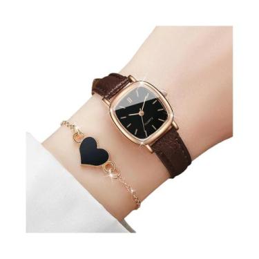 Imagem de Conjunto De Relógio De Quartzo Feminino Com Pulseira De Couro E Pulsei
