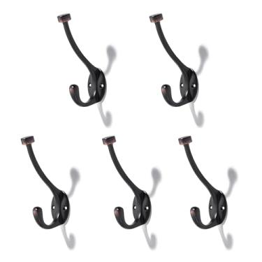 Imagem de CABDM O pacote com 5 ganchos para casacos resistentes são adequados para sobretudos, chapéus, chaves/bolsas/roupões de banho, e os ganchos de bronze polido a óleo são adequados para uso doméstico e