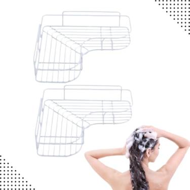Imagem de Kit 2 Portas Shampoo de Canto Adesivo Aramado Prateleira Multiuso para Sabonete e Banheiro Ventosa Reforçada Parede Box (Branco)