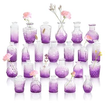 Imagem de GarDream Ombré Vothree_browse-bin) Conjunto de 24 vasos de flores pequenos em relevo vintage para centros de mesa, decoração de mesa de casamento, mini vaso para chá de bebê - Porta-flores pequenas