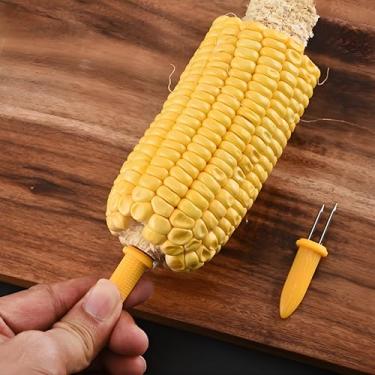 Imagem de Suportes de milho de aço inoxidável, 10 pacotes com alças e estojo resistentes ao calor, para piquenique de acampamento para churrasco, podem ser lavados na lava-louças, garfos de espiga de milho