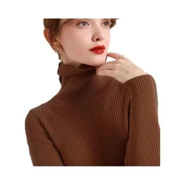 Imagem de Suéter De Inverno Feminino Térmico Com Gola Alta Listrada, Tricotado, 