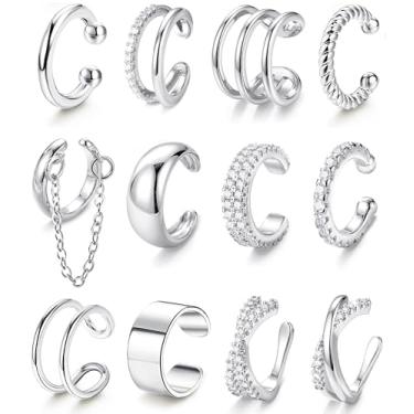 Imagem de LOLIAS 12 peças de brincos de orelha não perfurados - brincos de orelha banhados a ouro 14K para mulheres, brincos ajustáveis para orelhas não perfuradas, clipe em cartilagem, conjunto de brincos