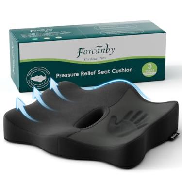 Imagem de Forcanby Almofadas de assento para cadeiras de escritório - Almofada de assento para alívio de pressão, ciática e suporte para as costas, almofada de espuma viscoelástica para cadeira de escritório