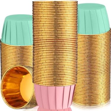Imagem de Gandeer Pacote com 300 forros de cupcake em ouro rosa e verde dourado a granel, copos descartáveis para muffins, 100 ml, papel de alumínio, mini metálico, descartável, festa, casamento, festival