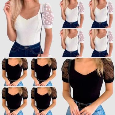 Imagem de Kit 10 Body Feminino Manga Curta Tule Bufante Poá Casual Elegante - SW