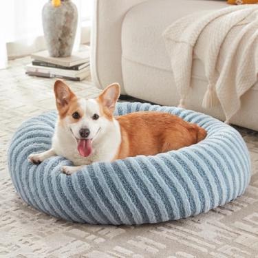 Imagem de MIXJOY Camas calmantes para cães de tamanho grande – Cama de cachorro grande de donut lavável com capa de zíper removível, cama redonda de pelúcia sintética para animais de estimação com fundo