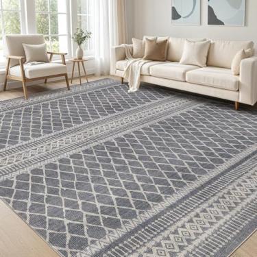 Imagem de cotiled Tapete de área de 22 x 30,5 cm para sala de estar, lavável e antiderrapante, tapete de área grande, tapete de piso baixo, macio, boêmio, para quarto e sala de jantar (cinza carvão, 23 x 30)