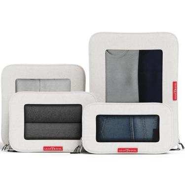 Imagem de LeanTravel Cubos de compressão para organizadores de viagem com zíper duplo, pacote com 4 - cor areia