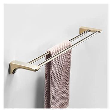 Imagem de Prateleira de banheiro suporte de toalha dourado pálido suporte de parede, toalheiro de banheiro, suporte de toalha duplo de parede dobrável de 61 cm, prateleiras flutuantes multifuncionais montadas