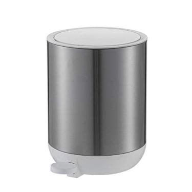 Imagem de Caixotes de lixo redondo barril de aço inoxidável tipo pedal lata de lixo doméstica com capa simplicidade criativo coberto cesto de lixo fechado 5L/1,3 galão lata de lixo de cozinha (cor: azul