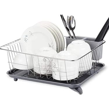 Imagem de HGFSGGGREEHY Escorredor de pratos de aço inoxidável 304 - escorredor de pratos de bancada para bancada de cozinha - escorredor de louça