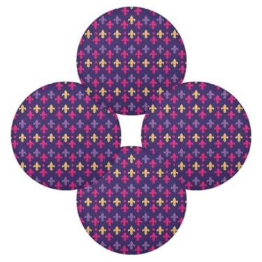 Imagem de Wassud Jogo americano conjunto de 4 tapetes redondos de flores de carnaval para cozinha e jantar tapetes laváveis resistentes ao calor para decoração de mesa 39 cm