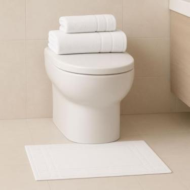 Imagem de Jogo de Toalha Banheiro 3 Peças Algodão Macio Banho Rosto Tapete Absorvente Conforto Diário (Branco)