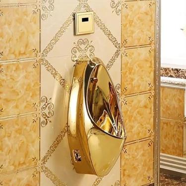Imagem de pcagfaajmh Urinóis dourados de luxo para homens, urinóis compactos dourados para público, privado luxuoso vaso sanitário masculino para xixi, banheiro e vaso sanitário para montagem na parede para