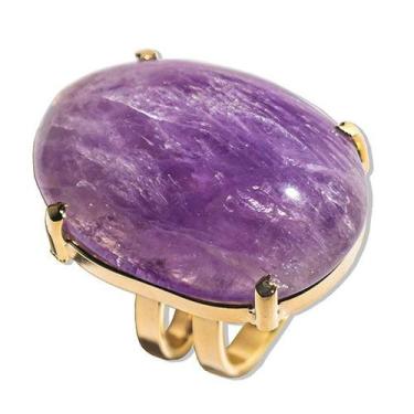 Imagem de Anel Ametista Cabochão Oval Pedra Natural Dourado Ajustavel - Cristais